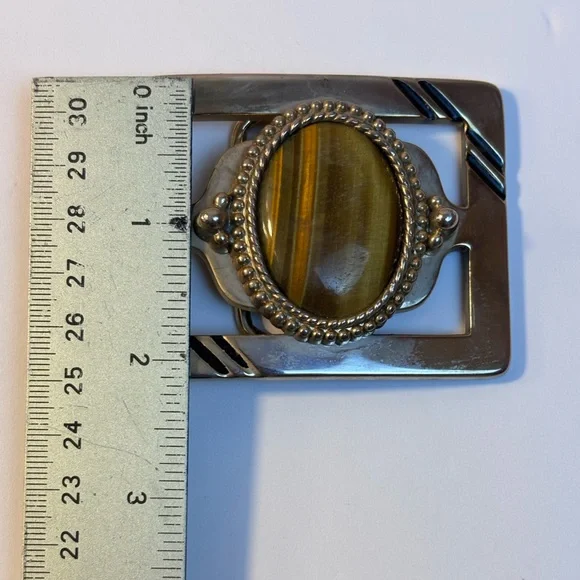 Vintage Belt Buckle Tiger's Eye Gemstone 70's 80's Western Ornate Southwestern - Picture 5 of 5